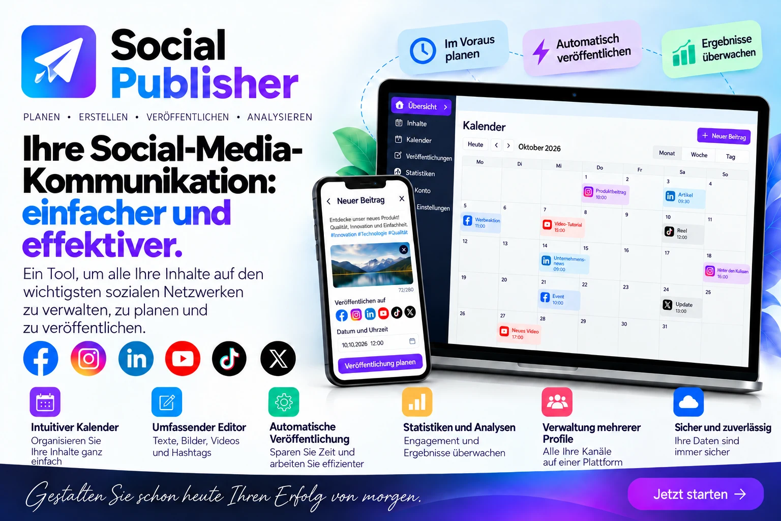 Social Publisher. Planen, erstellen, veröffentlichen und analysieren Sie Ihre Social Media Kommunikation.