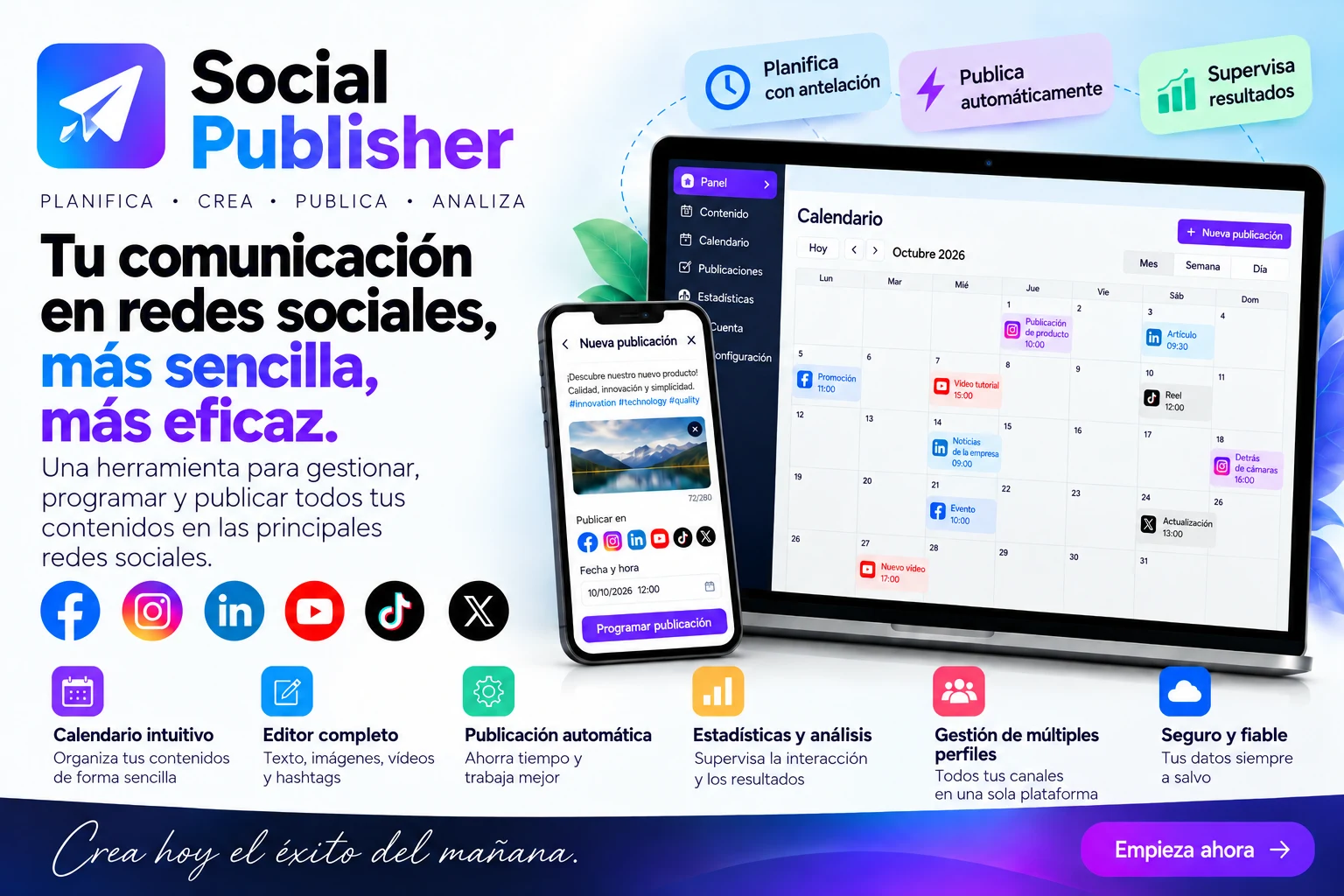 Social Publisher. Planifique, cree, publique y analice su comunicación social.