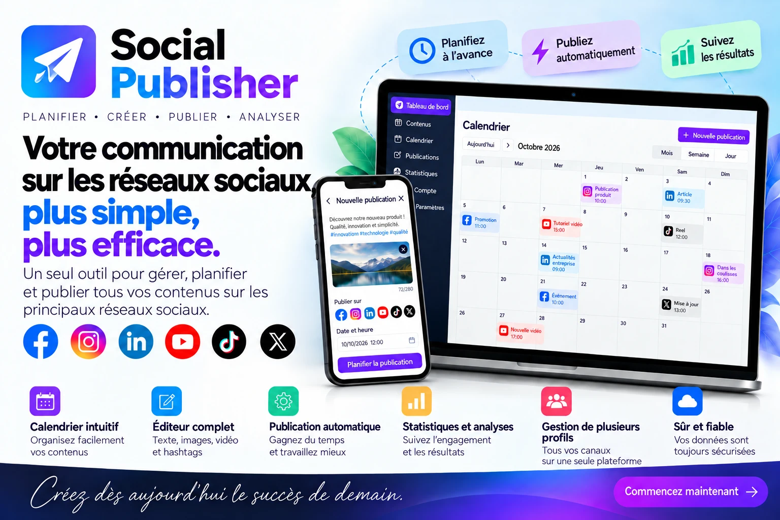Social Publisher. Planifiez, créez, publiez et analysez votre communication sur les médias sociaux.