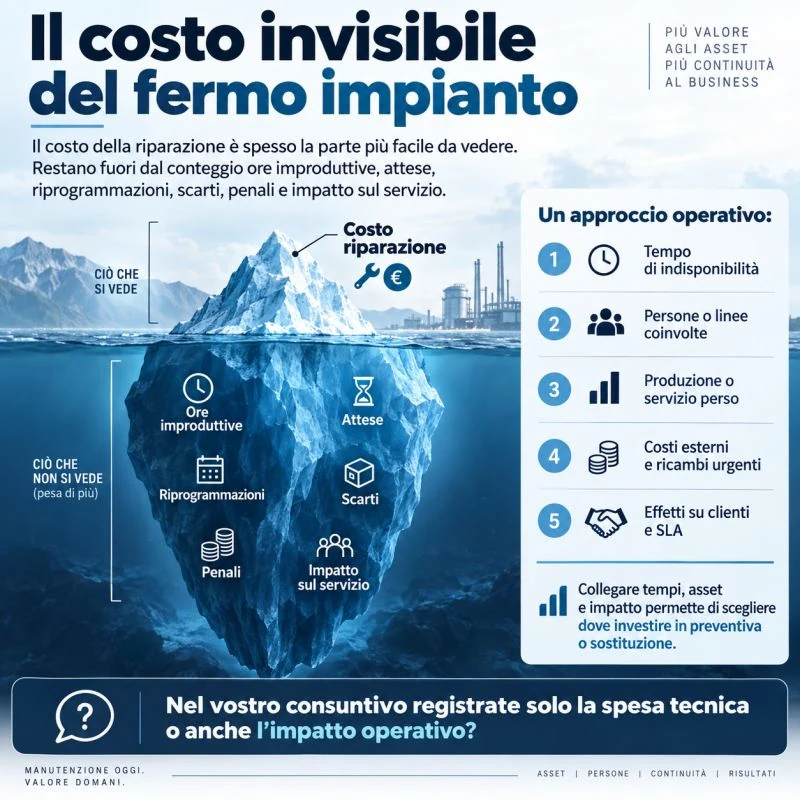 Iceberg: costo riparazione visibile, costi indiretti sotto la superficie.