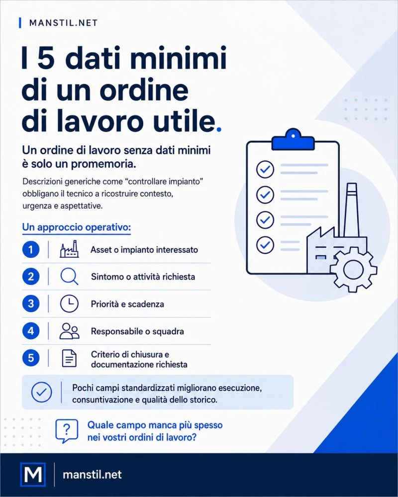 immagine che descrive I 5 dati minimi di un ordine di lavoro utile